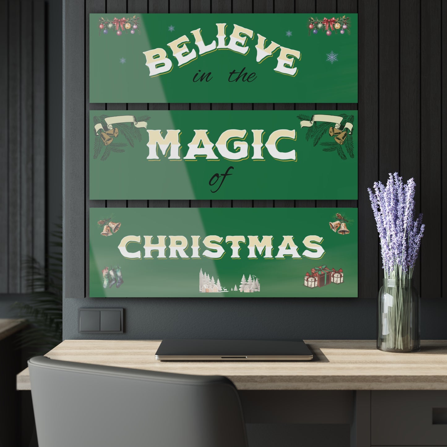 Christmas Acrylic Triptych Prints - Believe in the Magic of Christmas, Holiday Wall Art, Home Decor, Gift Idea, Seasonal Decoration
