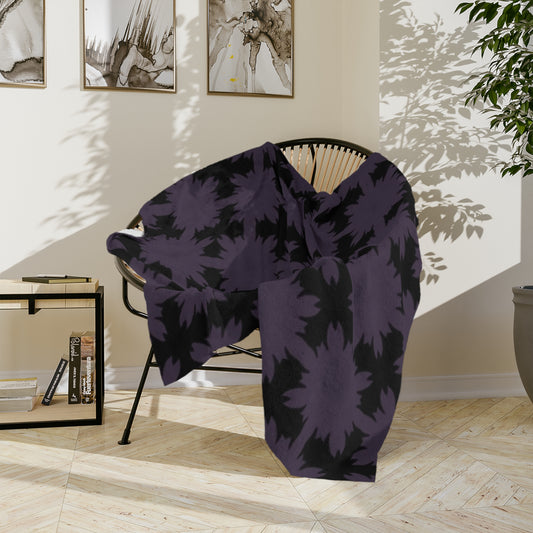 Velveteen Microfiber Blanket — Black & Purple Geometric Star Plaid Throw