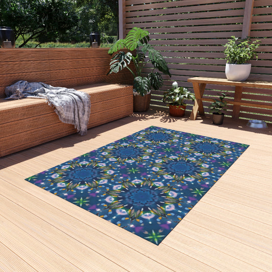 Blue Mandala Outdoor Rug — Weatherproof Patio Mat for Porch, Deck, Garden