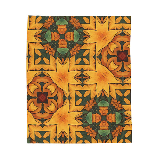 Autumn Kaleidoscope Velveteen Plush Blanket — Cosy Fall Floral Throw C1