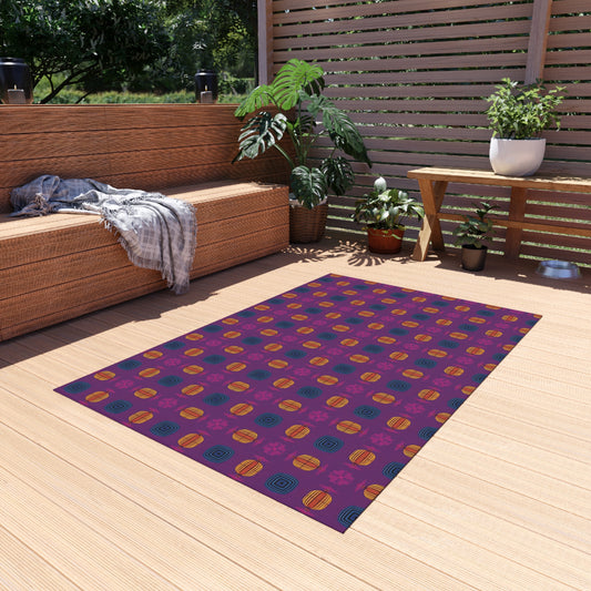Outdoor Rug β Modern Geometric Patio Mat (Purple & Orange Dot Pattern)