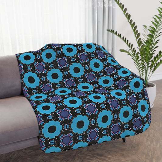 Tan Sherpa Blanket β Reversible Blue Geometric Fleece Throw for Cosy Home & Gifts