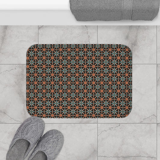 Geometric Boho Bath Mat — Teal & Terracotta Mosaic Pattern