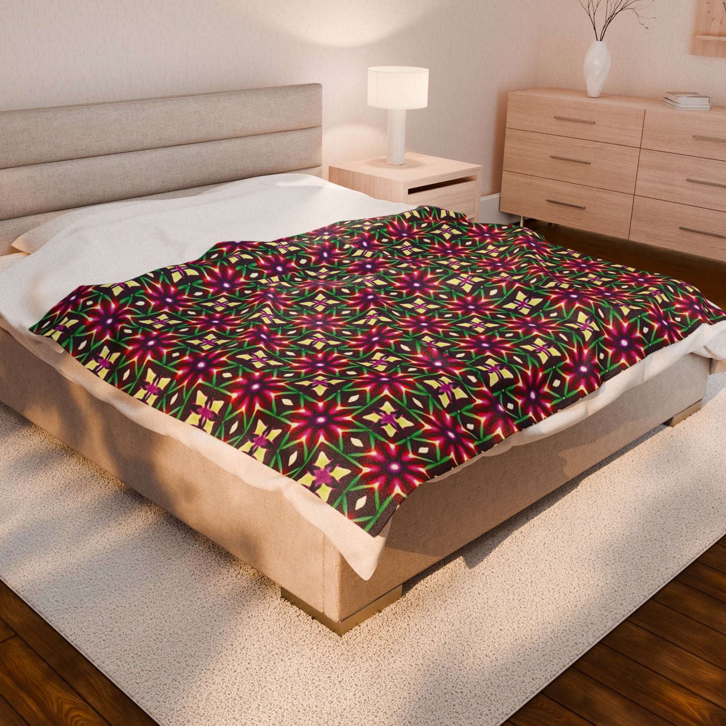 Velveteen Plush Blanket — Festive Geometric Kaleidoscope Throw