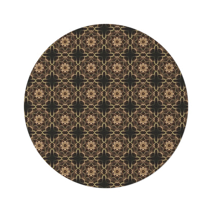 Bohemian Brown Mosaic Round Rug — Vintage Moroccan Pattern Accent Mat