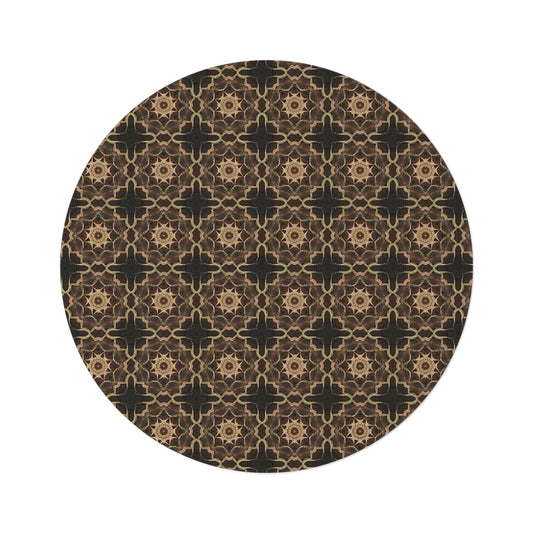 Bohemian Brown Mosaic Round Rug — Vintage Moroccan Pattern Accent Mat