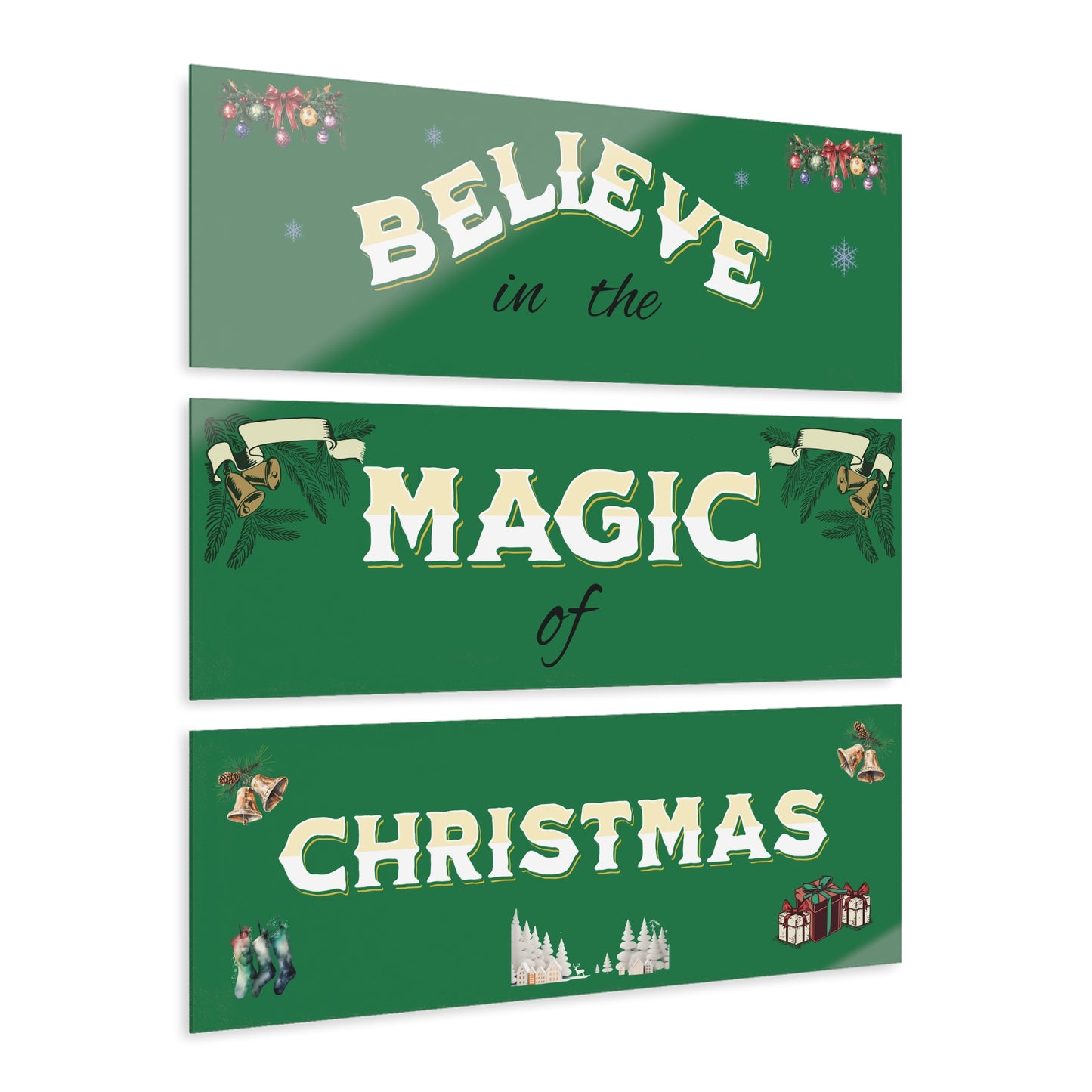 Christmas Acrylic Triptych Prints - Believe in the Magic of Christmas, Holiday Wall Art, Home Decor, Gift Idea, Seasonal Decoration