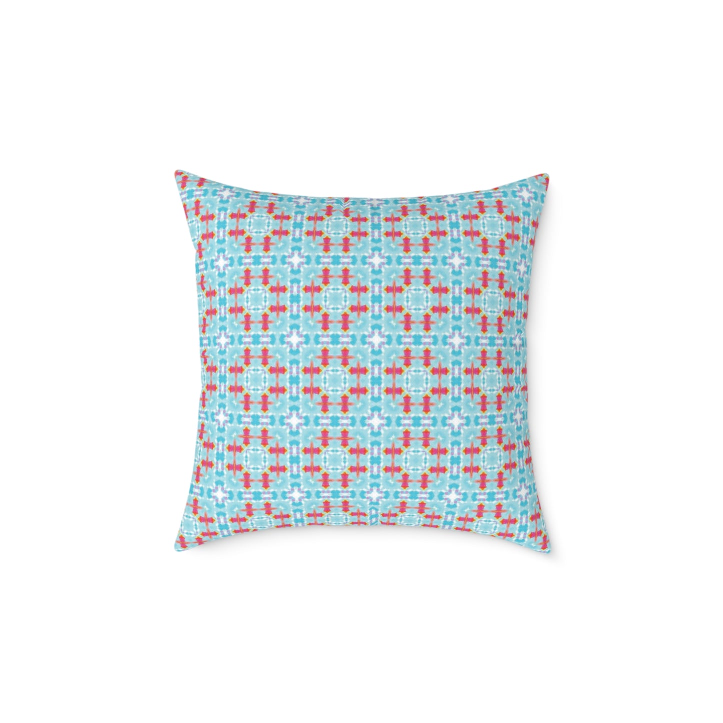 Aqua & Coral Patterned Square Cushion