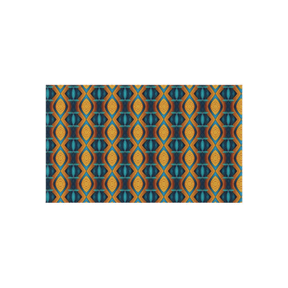 Geometric Teal & Amber Outdoor Rug — Retro Moroccan Pattern Patio Mat
