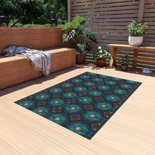 Gothic inspired Outdoor Rug — Vintage Moroccan Tile Patio Accent