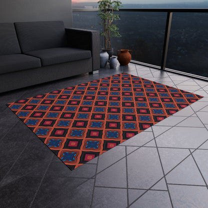 Outdoor Rug - Bohemian Geo Diamond Patio Rug (Red & Navy)