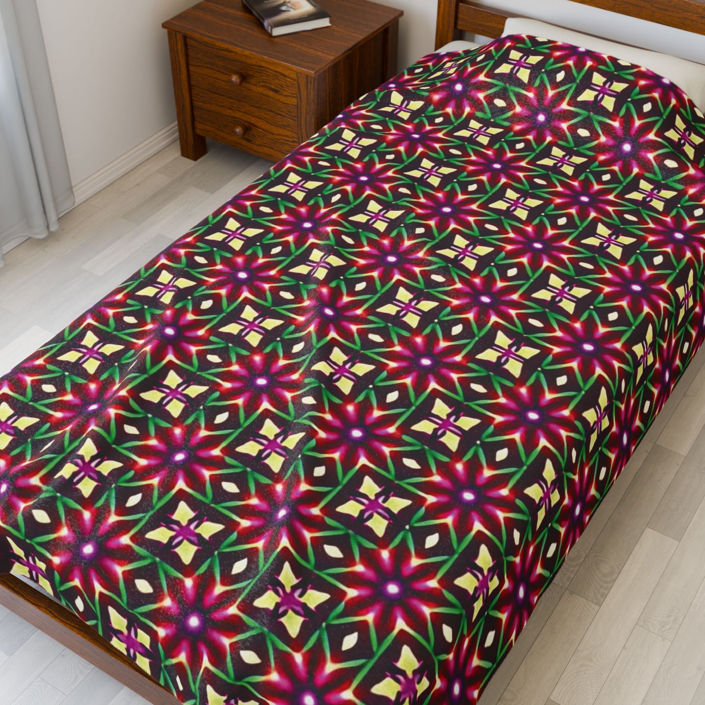 Velveteen Plush Blanket — Festive Geometric Kaleidoscope Throw