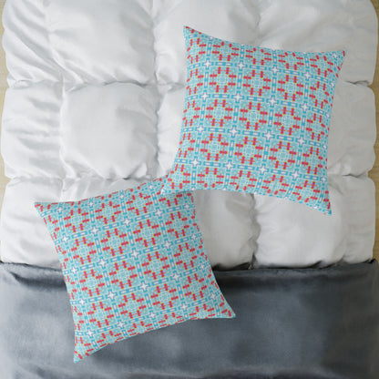 Aqua & Coral Patterned Square Cushion