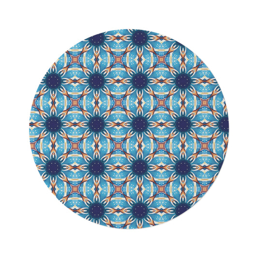 Bohemian Blue Mosaic Round Rug – Retro Geometric Floor Mat