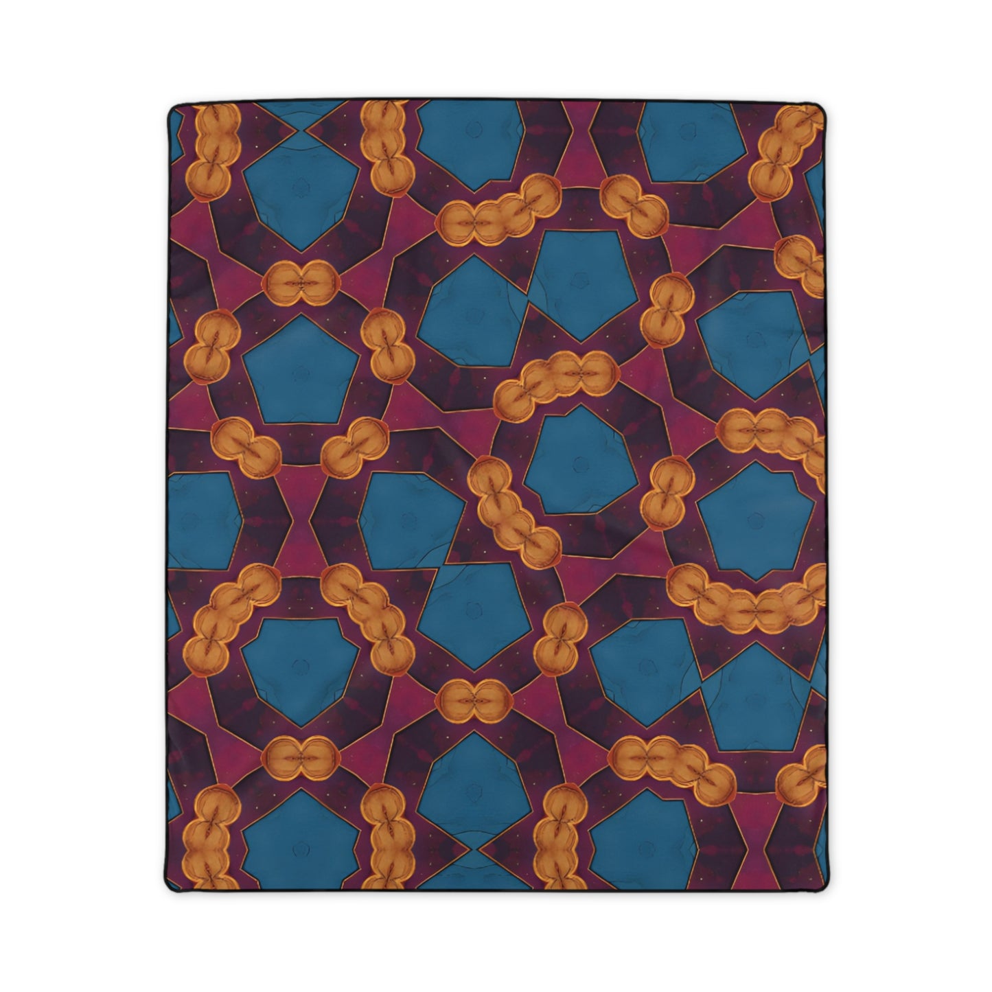 Geometric Kaleidoscope Polyester Blanket — Bold Blue & Gold Pattern Throw