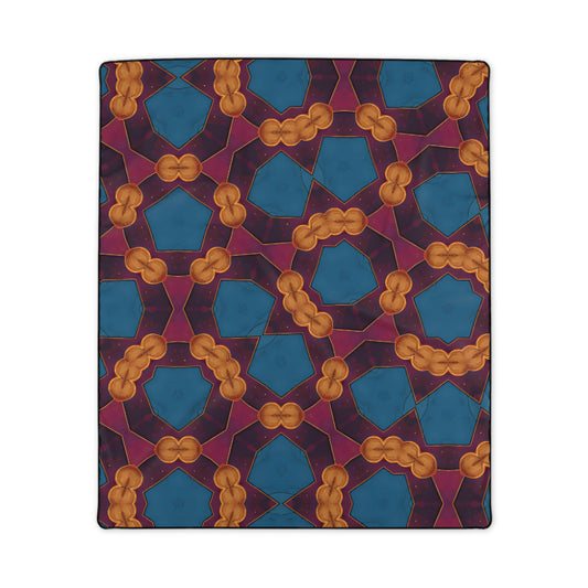 Geometric Kaleidoscope Polyester Blanket — Bold Blue & Gold Pattern Throw