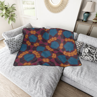 Geometric Kaleidoscope Polyester Blanket — Bold Blue & Gold Pattern Throw