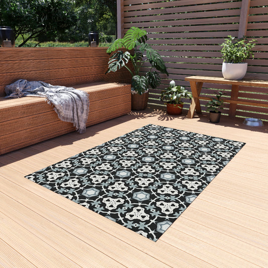 Gothic Inspired Black & Gray Geometric Patio Rug