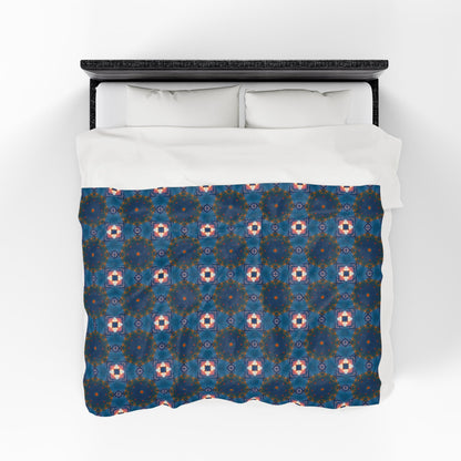 Velveteen Plush Blanket — Blue Kaleidoscope Pattern Cosy Throw