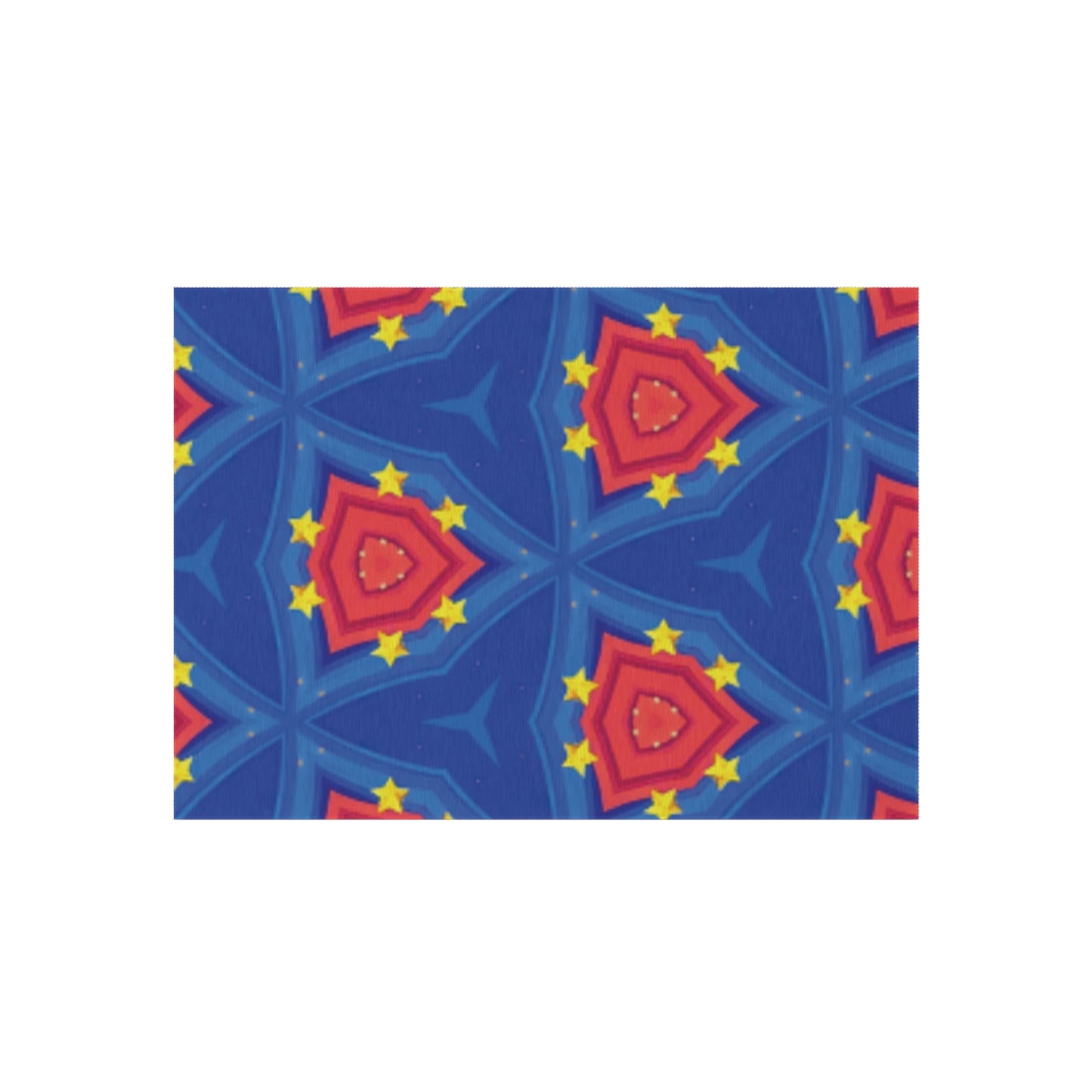 Patriotic Starburst Outdoor Rug — Blue Red Geometric Patio Mat