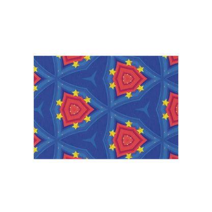 Patriotic Starburst Outdoor Rug — Blue Red Geometric Patio Mat