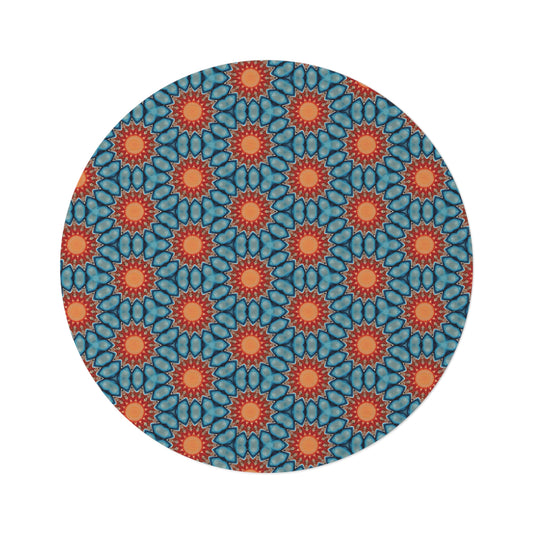 Boho Sunburst Round Rug — Retro Floral Patterned Area Mat