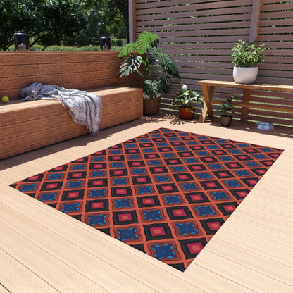 Outdoor Rug - Bohemian Geo Diamond Patio Rug (Red & Navy)