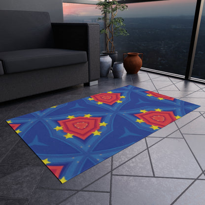 Patriotic Starburst Outdoor Rug — Blue Red Geometric Patio Mat
