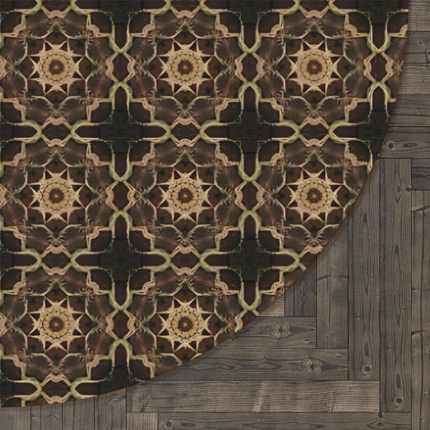 Bohemian Brown Mosaic Round Rug — Vintage Moroccan Pattern Accent Mat