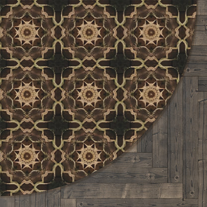 Bohemian Brown Mosaic Round Rug — Vintage Moroccan Pattern Accent Mat