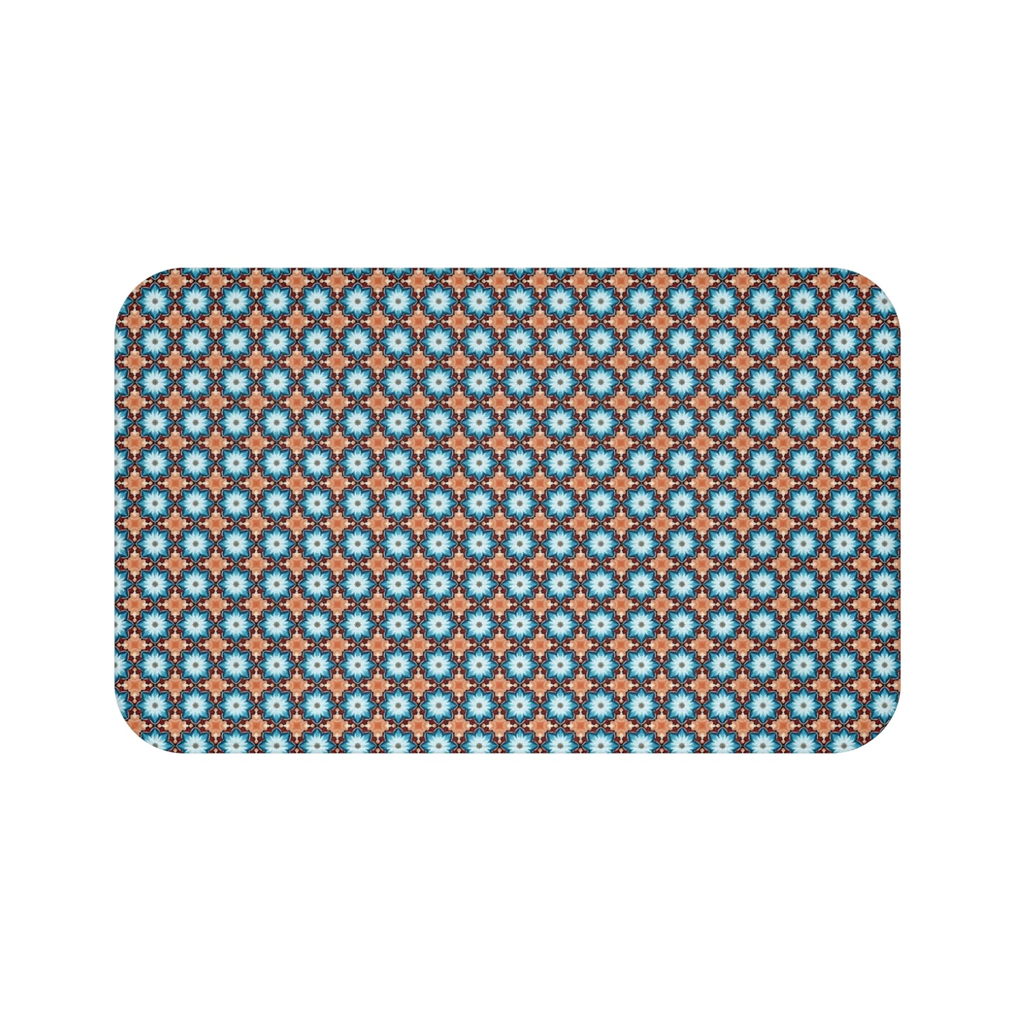 Retro Blue Tile Bath Mat — Geometric Moroccan Pattern