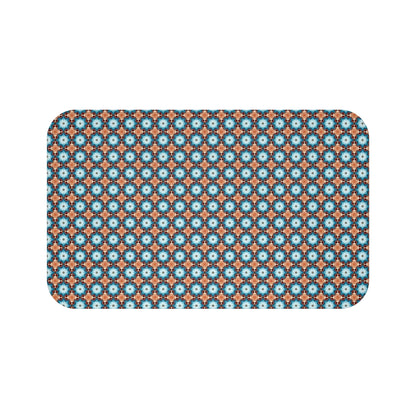 Retro Blue Tile Bath Mat — Geometric Moroccan Pattern