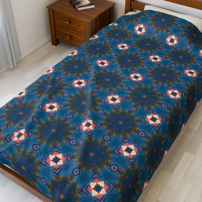 Velveteen Plush Blanket — Blue Kaleidoscope Pattern Cosy Throw