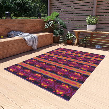 Boho Sunset Stripe Outdoor Rug — Vibrant Purple & Orange Patio Mat