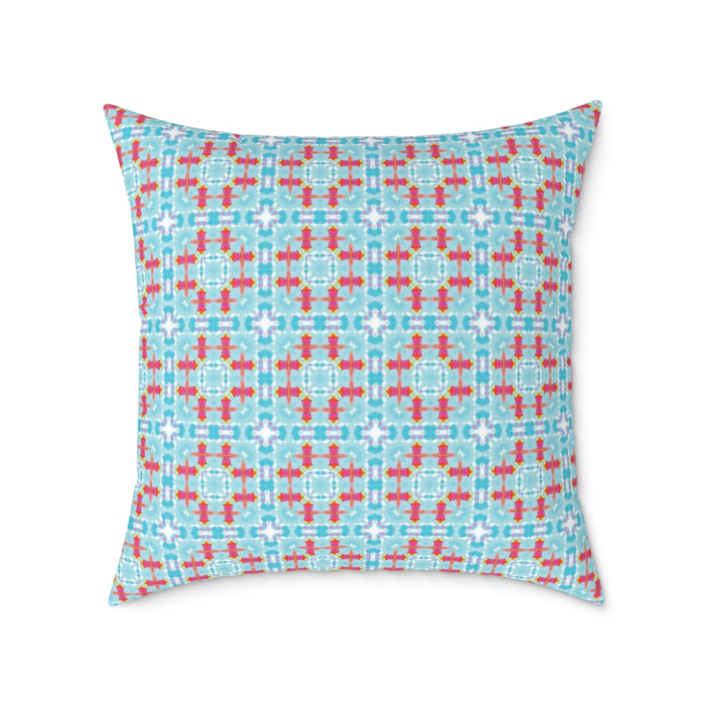 Aqua & Coral Patterned Square Cushion