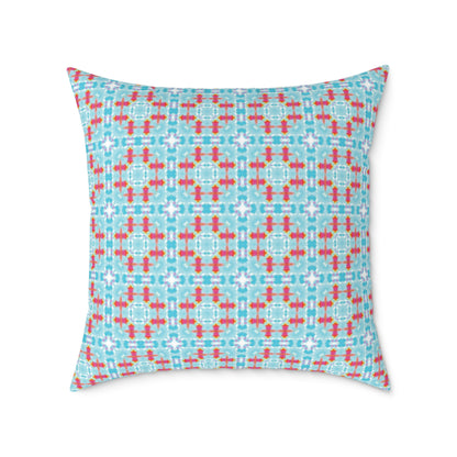 Aqua & Coral Patterned Square Cushion
