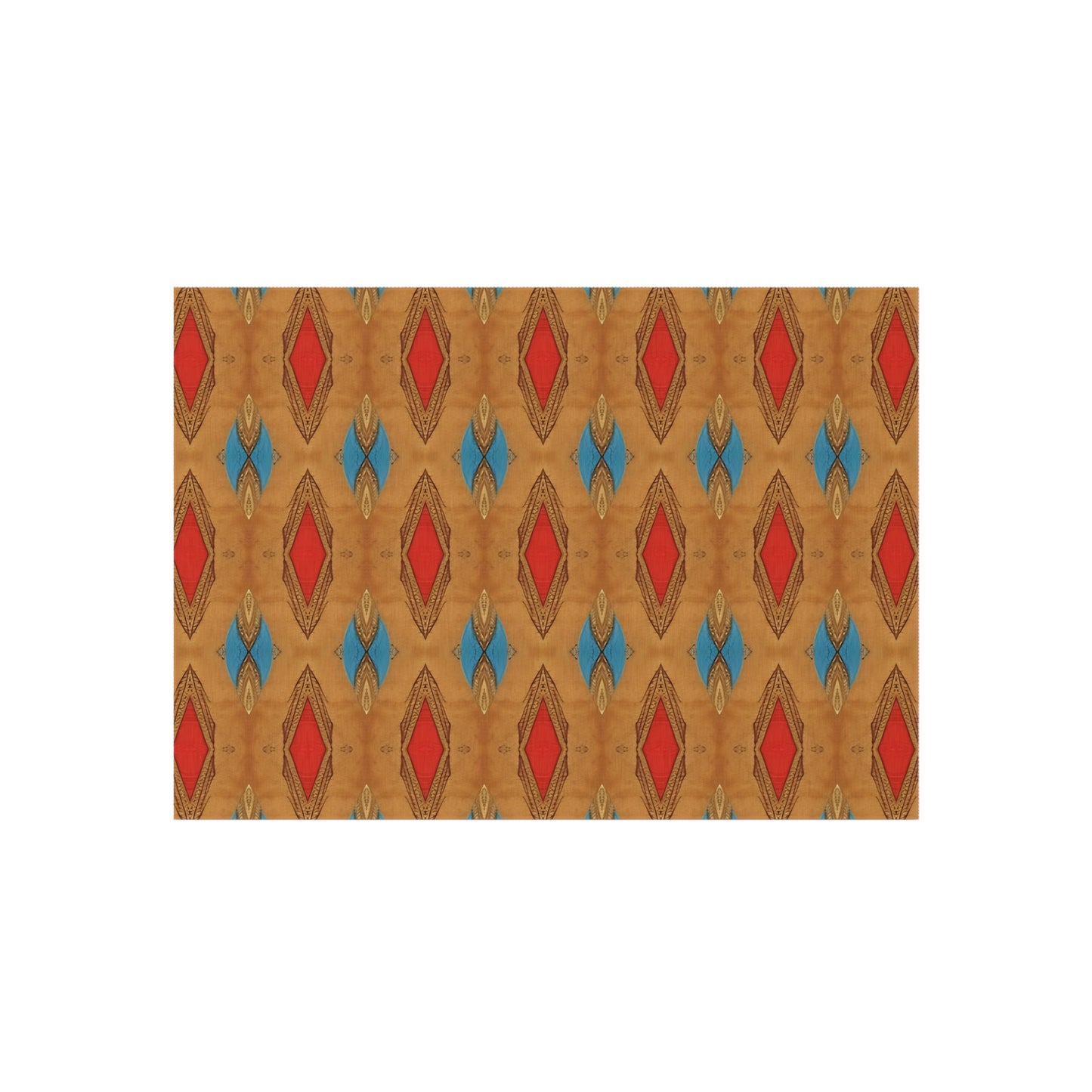 Outdoor Rug — Southwestern Diamond Pattern Patio Mat (Red & Blue Geometric)