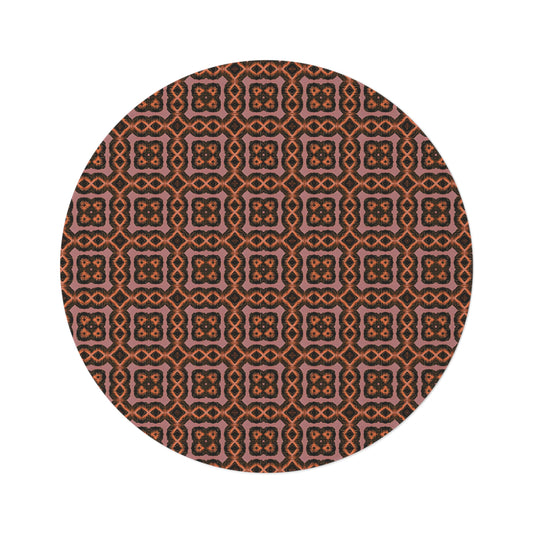 Boho Tile Round Rug — Warm Terracotta Geometric Accent Mat
