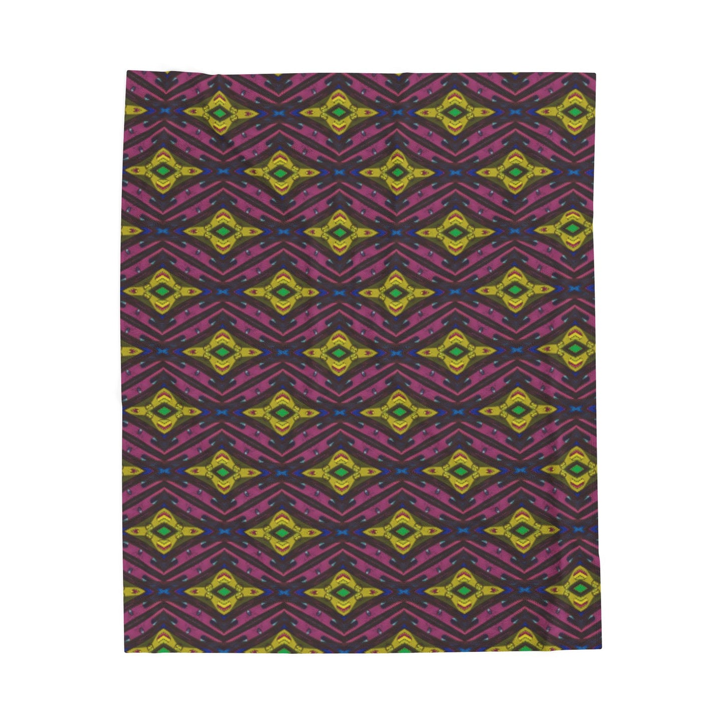 Velveteen Plush Blanket - Colourful Geometric Ikat Pattern Cosy Throw