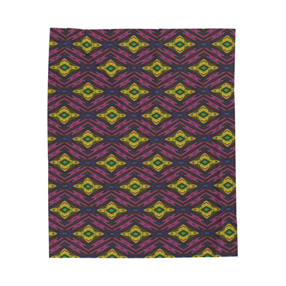 Velveteen Plush Blanket - Colourful Geometric Ikat Pattern Cosy Throw
