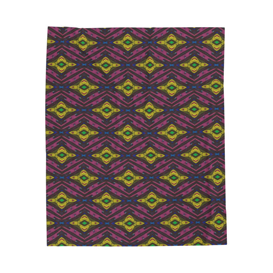 Velveteen Plush Blanket - Colourful Geometric Ikat Pattern Cosy Throw