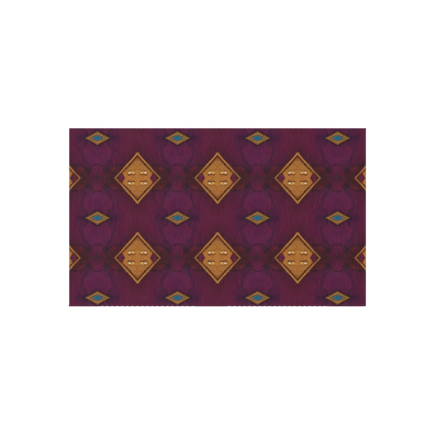 Boho Diamond Outdoor Rug – Purple & Gold Geometric Patio Mat