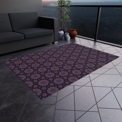 Purple Floral Geometric Outdoor Rug — Weatherproof Patio Mat