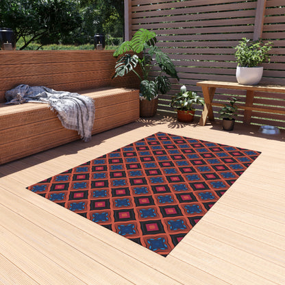Outdoor Rug - Bohemian Geo Diamond Patio Rug (Red & Navy)