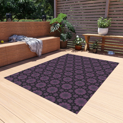 Purple Floral Geometric Outdoor Rug — Weatherproof Patio Mat