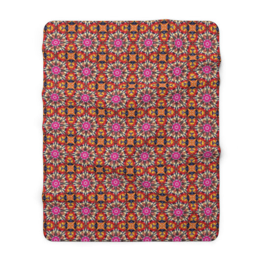 Mandala Inspired Kaleidoscope Sherpa Blanket – Plush Fleece  with Vibrant Geometric Floral Pattern