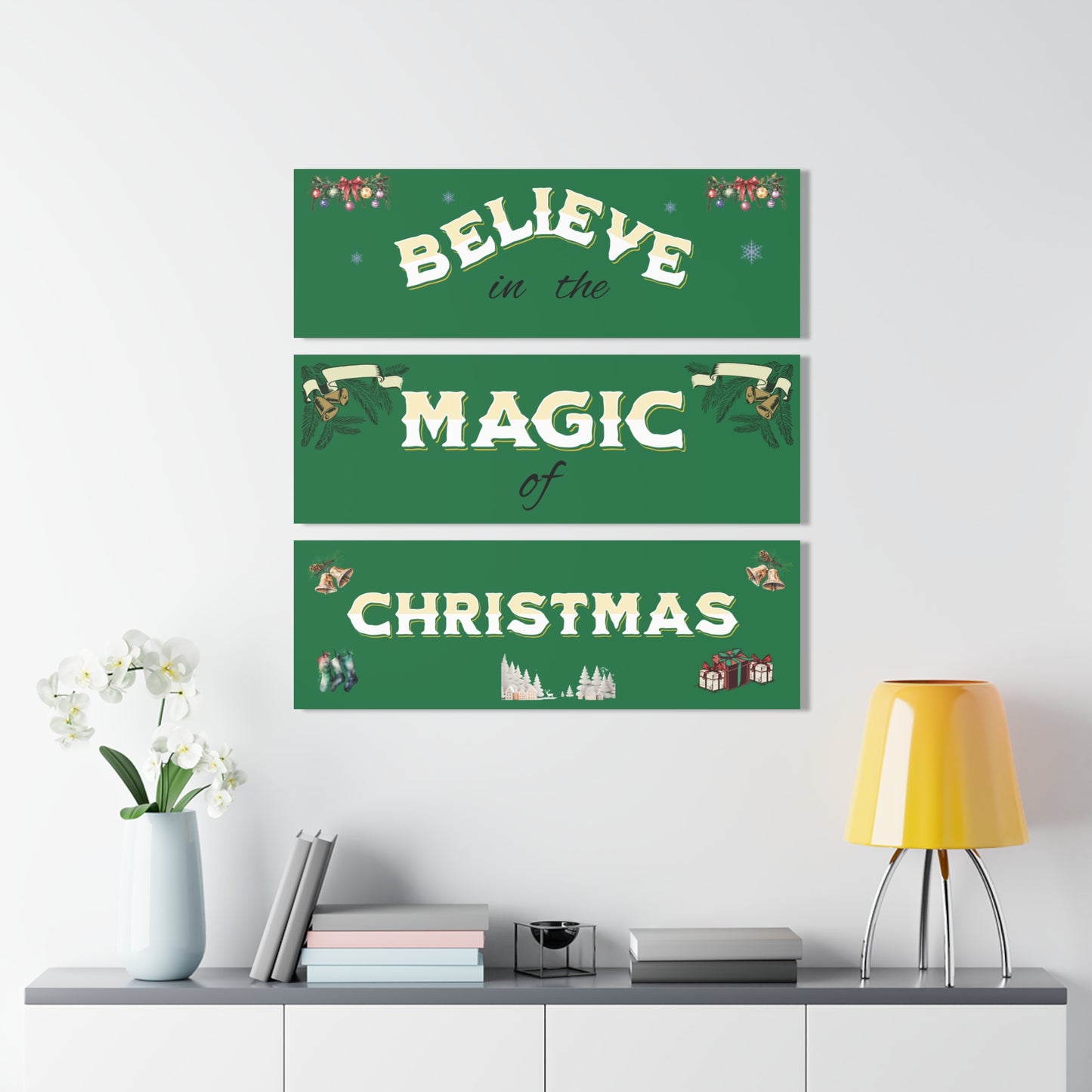 Christmas Acrylic Triptych Prints - Believe in the Magic of Christmas, Holiday Wall Art, Home Decor, Gift Idea, Seasonal Decoration