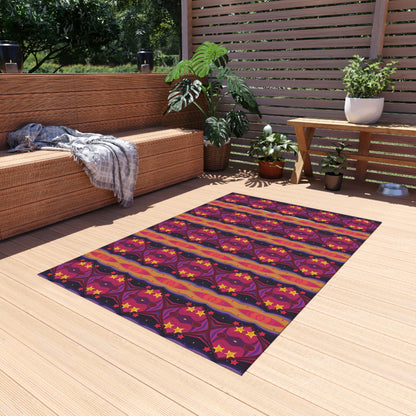 Boho Sunset Stripe Outdoor Rug — Vibrant Purple & Orange Patio Mat