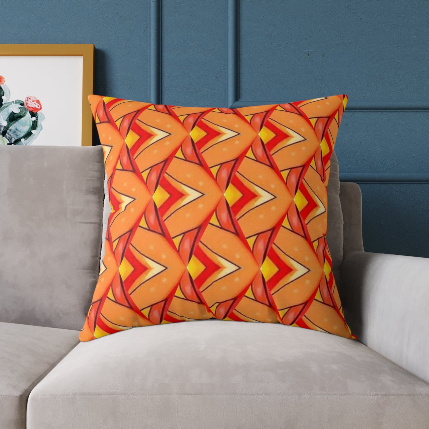 Retro Sunset Square Cushion  — Orange Patterned Decorative Cushion