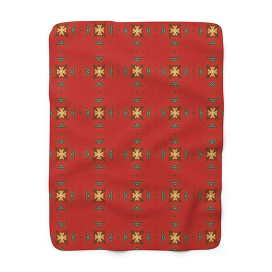 Red Floral Sherpa Blanket – Cozy Plush Fleece Throw with Tiny Daisy Pattern